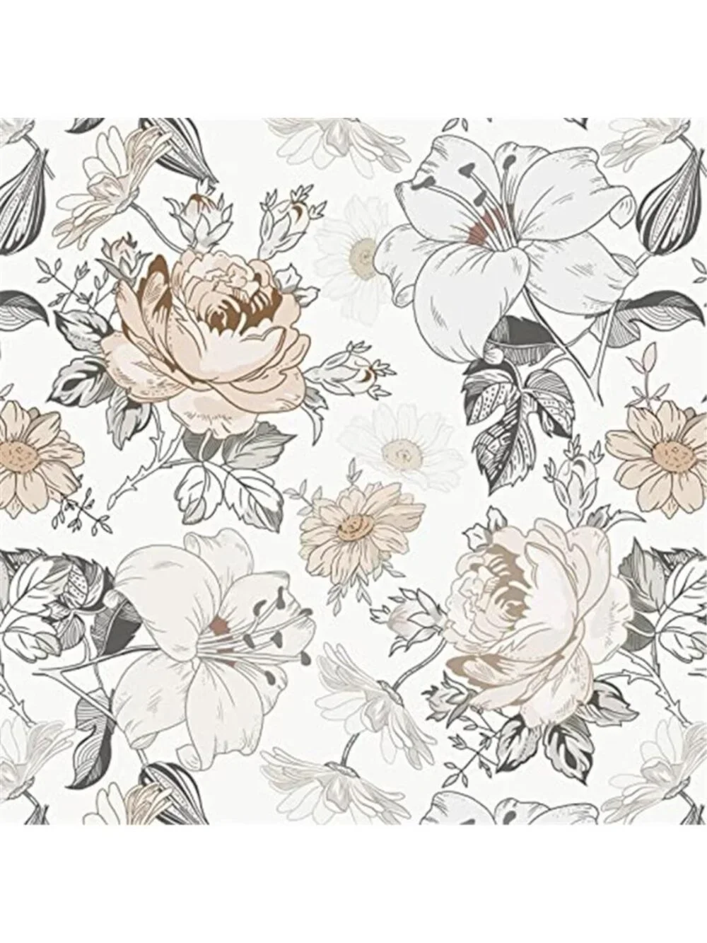 Floral Peel Stick Wallpaper Farmhouse Removable Vinyl Contact Paper Beige White